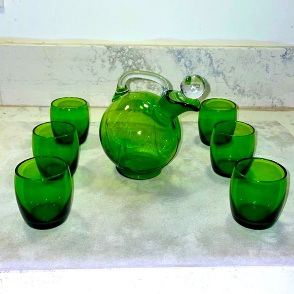 Handblown Tilt Ball Decanter & Cordials Set Cambridge Glass Co Circa 1930’s EUC - Picture 12 of 16